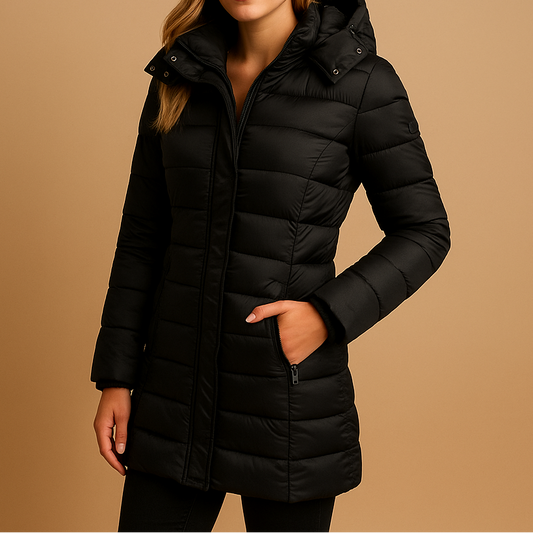 Lightweight Women's Winter Puffer Jacket with Water-Repellent Shell and Removable Hood
