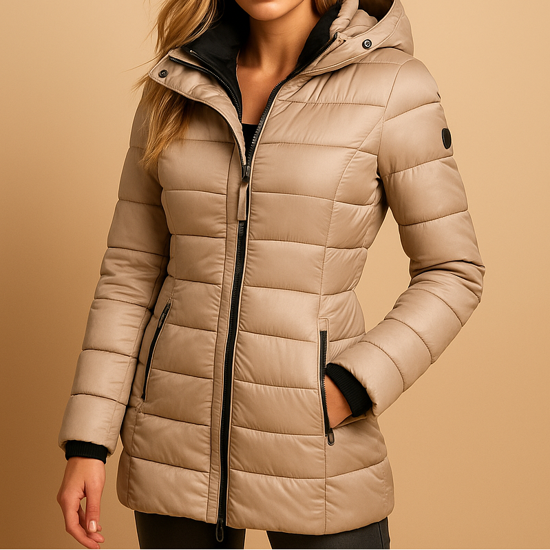 Lightweight Women's Winter Puffer Jacket with Water-Repellent Shell and Removable Hood