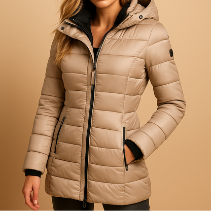 Lightweight Women's Winter Puffer Jacket with Water-Repellent Shell and Removable Hood