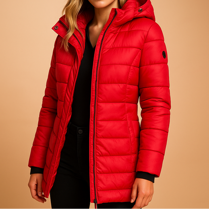 Lightweight Women's Winter Puffer Jacket with Water-Repellent Shell and Removable Hood