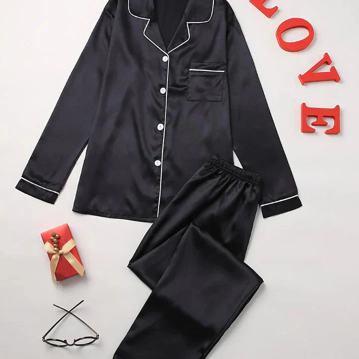 Women's Long-Sleeve Pajamas, Button-Up Shirt and Pants
