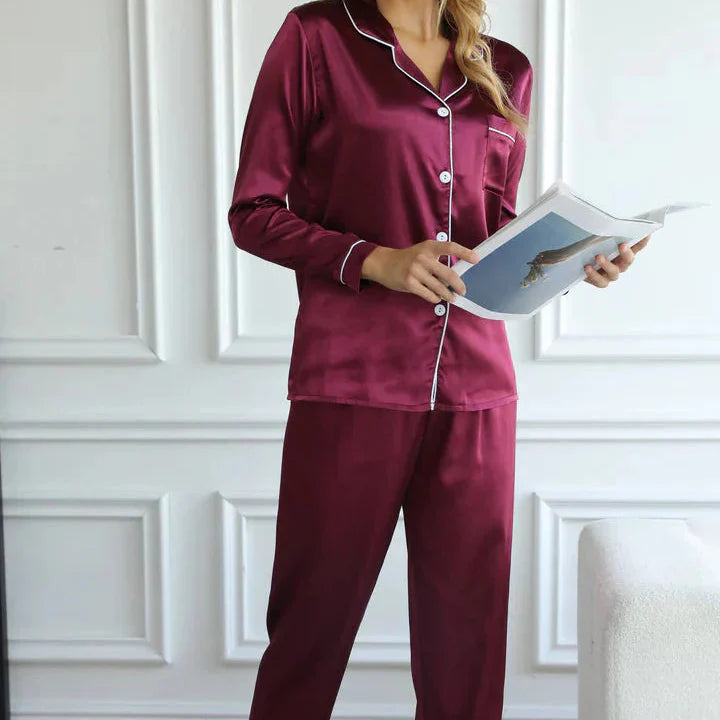 Women's Long-Sleeve Pajamas, Button-Up Shirt and Pants