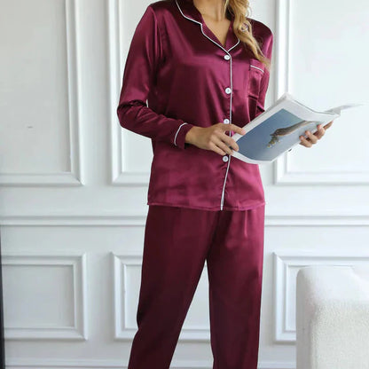 Women's Long-Sleeve Pajamas, Button-Up Shirt and Pants