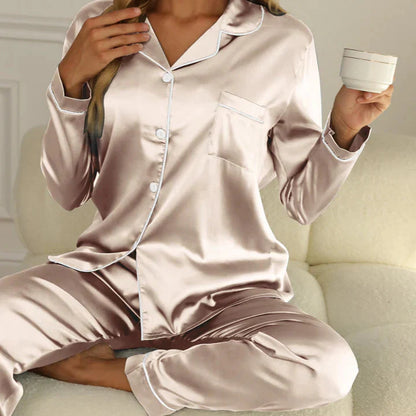 Women's Long-Sleeve Pajamas, Button-Up Shirt and Pants