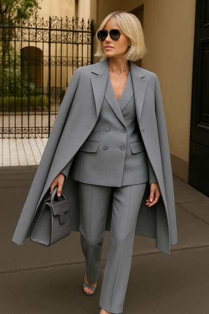 Women's Three-Piece Set: Coat, Blazer, and Regular Fit Pants – Wool Blend