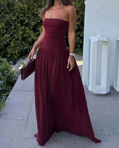 Women's Strapless Evening Dress with Draped Bodice, Floor-Length