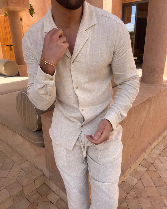 Men's Linen Set for Spring, Lightweight and Breathable Shirt and Pants