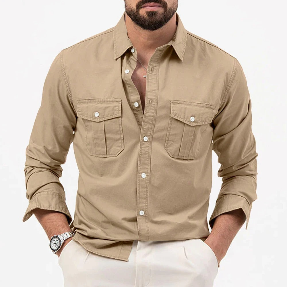 Camicia da Uomo a Maniche Lunghe, Vestibilità Sartoriale e Doppie Tasche