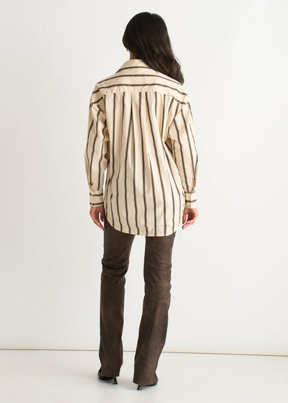 Camicia da Donna con Bottoni e Motivo a Righe Color Crema