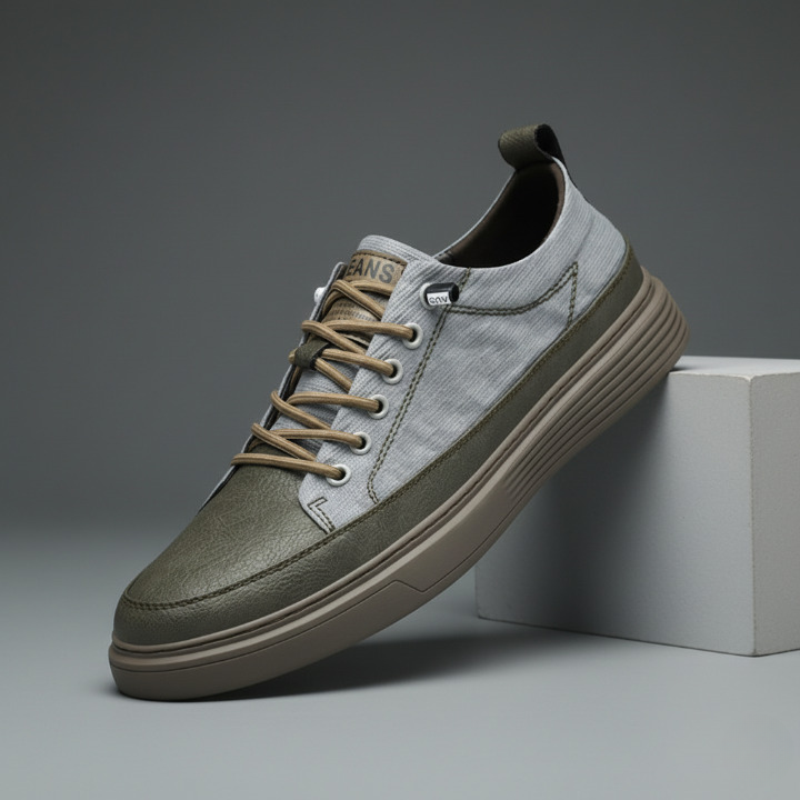 Herresneakers i kunstlæder med polstret indersål og gummisål – til daglig brug