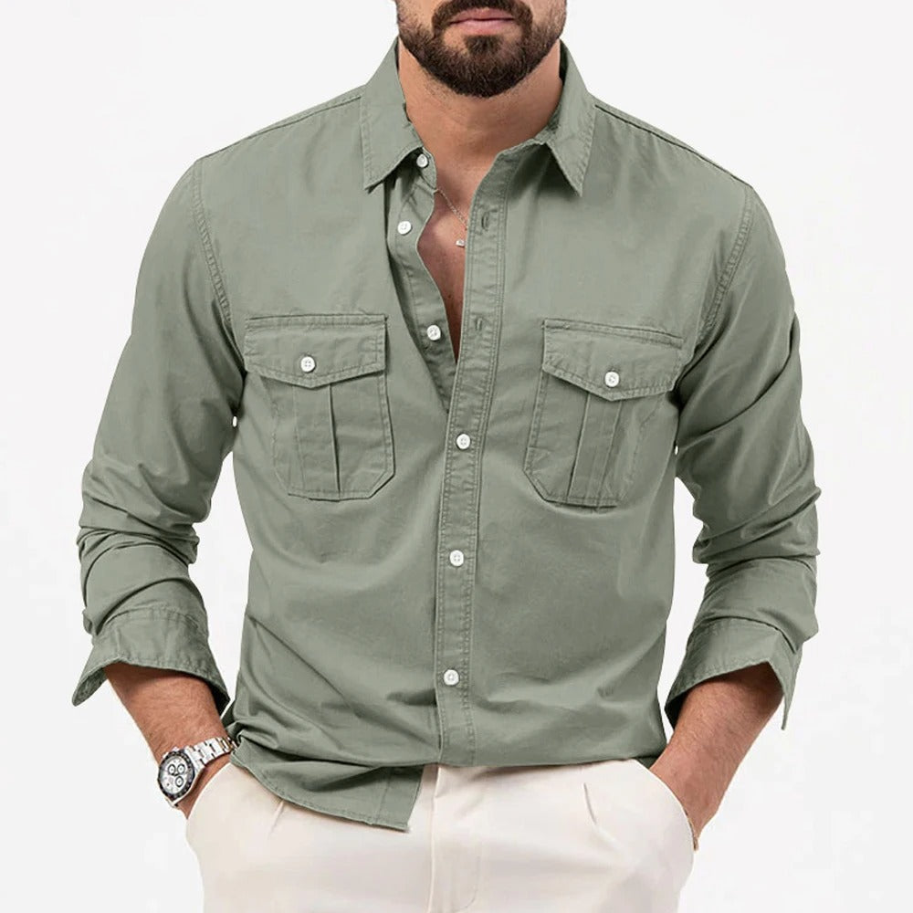 Camicia da Uomo a Maniche Lunghe, Vestibilità Sartoriale e Doppie Tasche