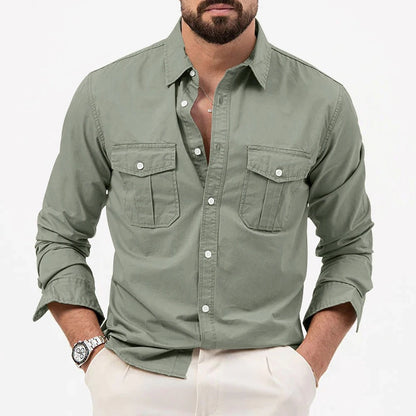Camicia da Uomo a Maniche Lunghe, Vestibilità Sartoriale e Doppie Tasche