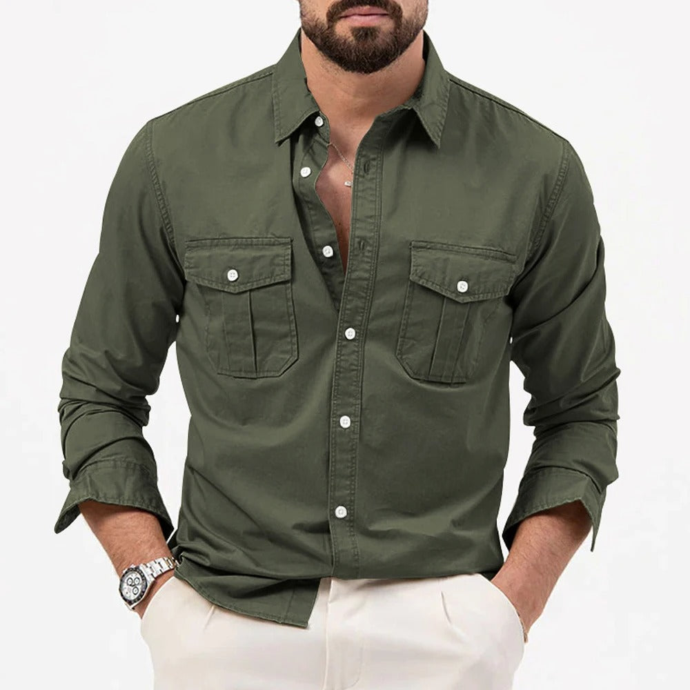 Camicia da Uomo a Maniche Lunghe, Vestibilità Sartoriale e Doppie Tasche