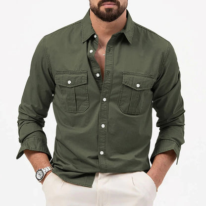 Camicia da Uomo a Maniche Lunghe, Vestibilità Sartoriale e Doppie Tasche
