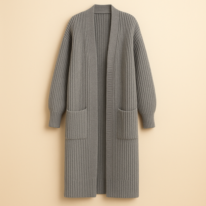 Women's Long Cardigan in Knit, Open Front, Oversized Fit