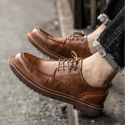 Men's faux-leather lace-up shoes with a cushioned insole