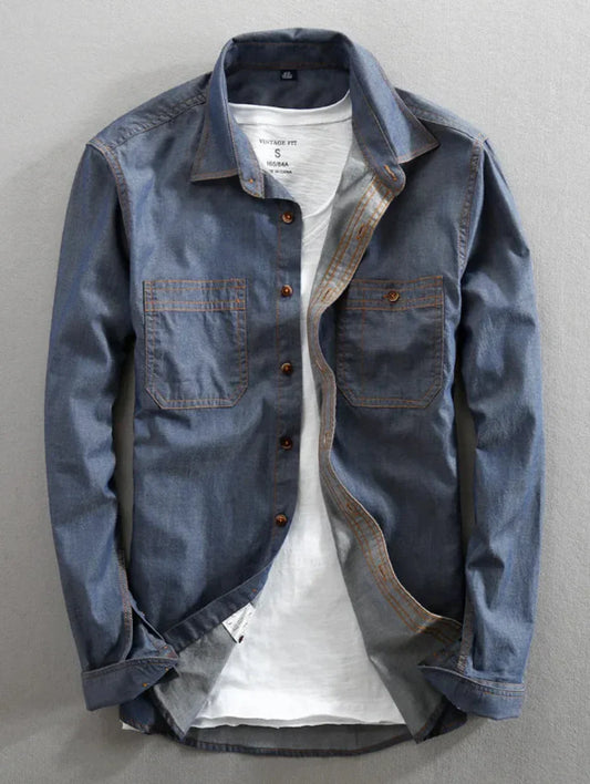 Men's Denim Slim Fit Shirt Long Sleeves Pockets