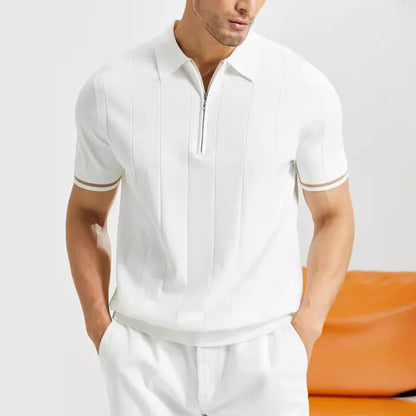 Polo da Uomo con Mezza Zip, Struttura a Righe Testurizzate, Regular Fit