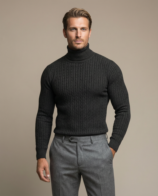 Men's Winter Turtleneck Sweater in Knit with Ribbed Collar and Tailored Fit – Knit Style