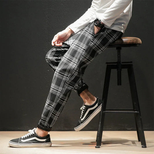 Men's Checkered Pants with Elastic Waist – Comfortable Fit