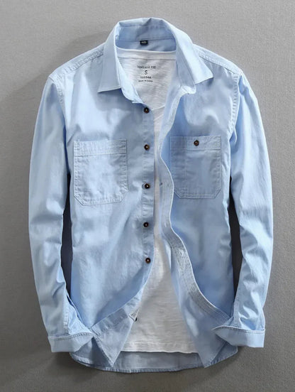 Camicia Uomo Denim Slim Fit Maniche Lunghe Tasche