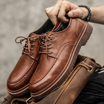 Men's faux-leather lace-up shoes with a cushioned insole