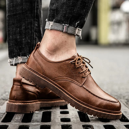 Men's faux-leather lace-up shoes with a cushioned insole