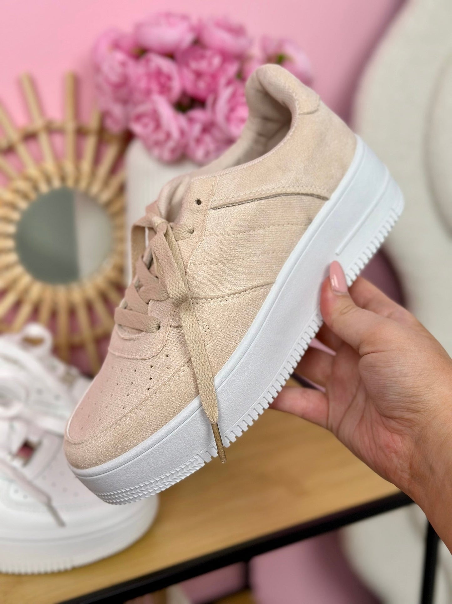 Women's Sneakers with Beige Suede Platform for Daily Use