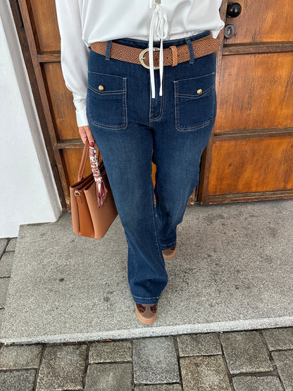 Women's Wide-Leg High-Waist Jeans with Gold Buttons