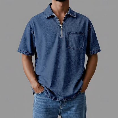 Men's Zip Neck Shirt – Denim Style and Comfortable Fit
