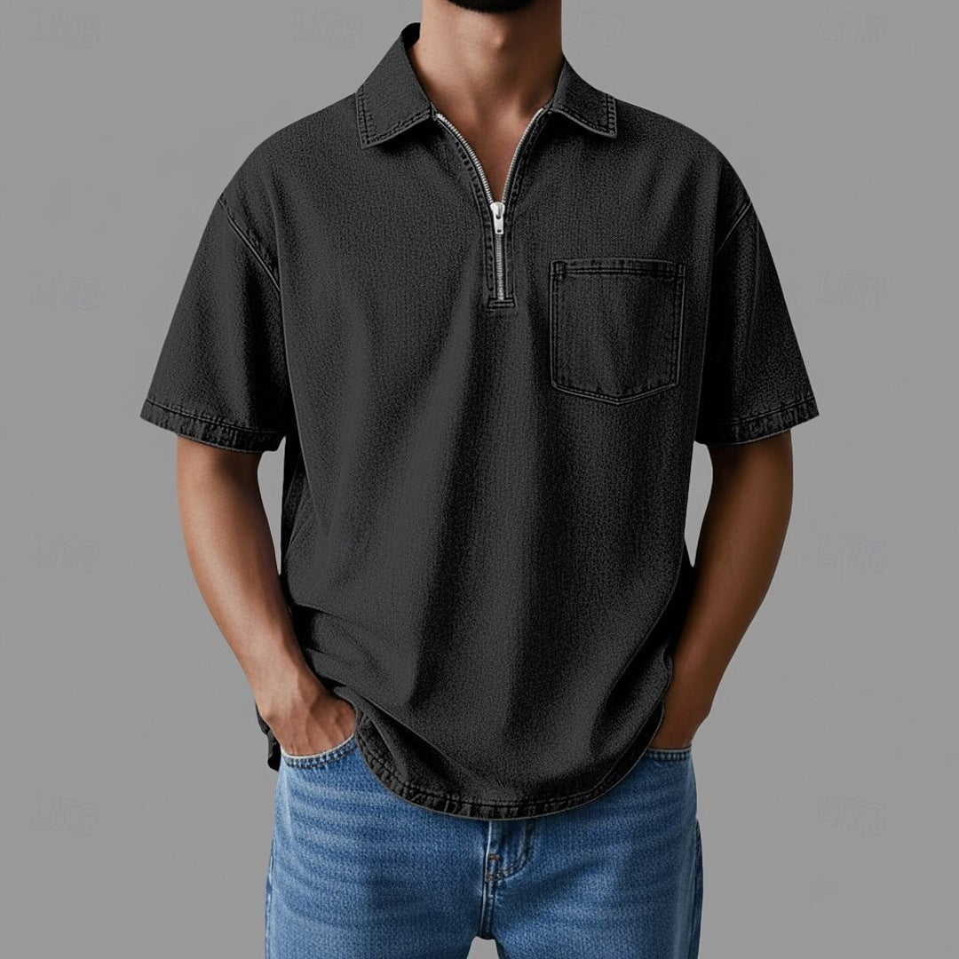 Men's Zip Neck Shirt – Denim Style and Comfortable Fit