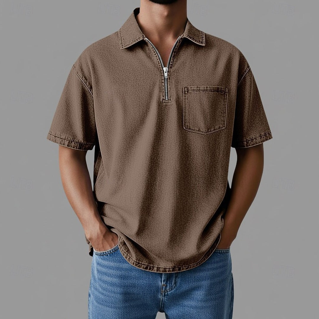 Men's Zip Neck Shirt – Denim Style and Comfortable Fit