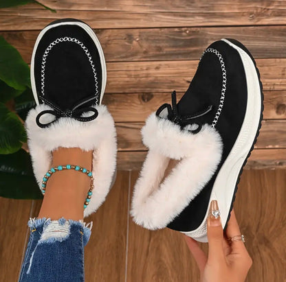 Women's Winter Sneakers Lined with Fur with Bow and Slip-On Design