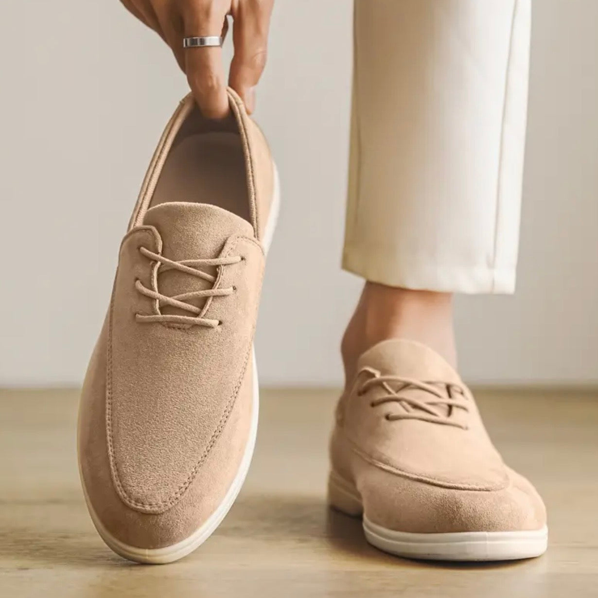 Men's Suede Loafers with Padded Insole and Non-Slip Sole