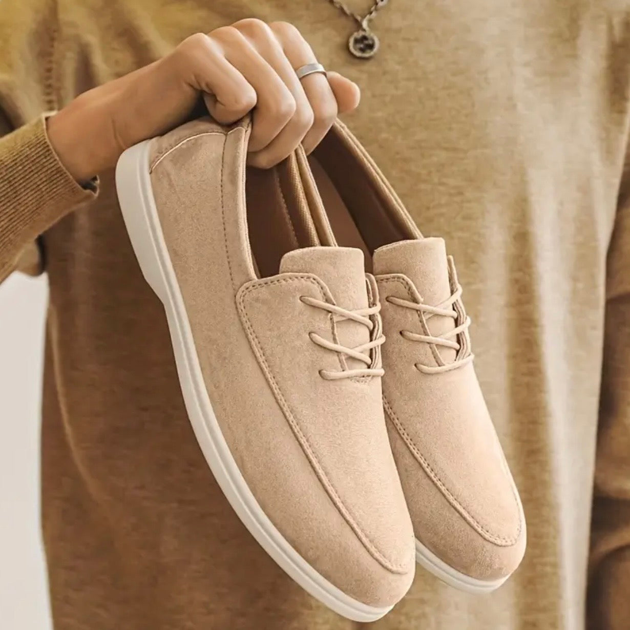 Men's Suede Loafers with Padded Insole and Non-Slip Sole