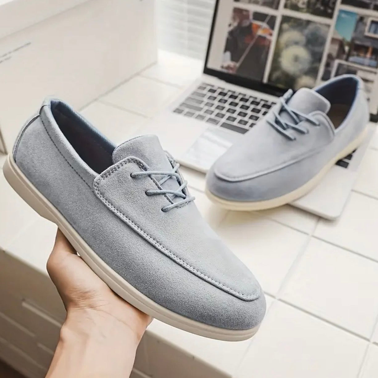 Men's Suede Loafers with Padded Insole and Non-Slip Sole