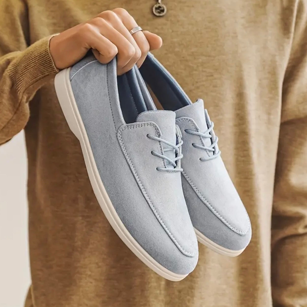 Men's Suede Loafers with Padded Insole and Non-Slip Sole