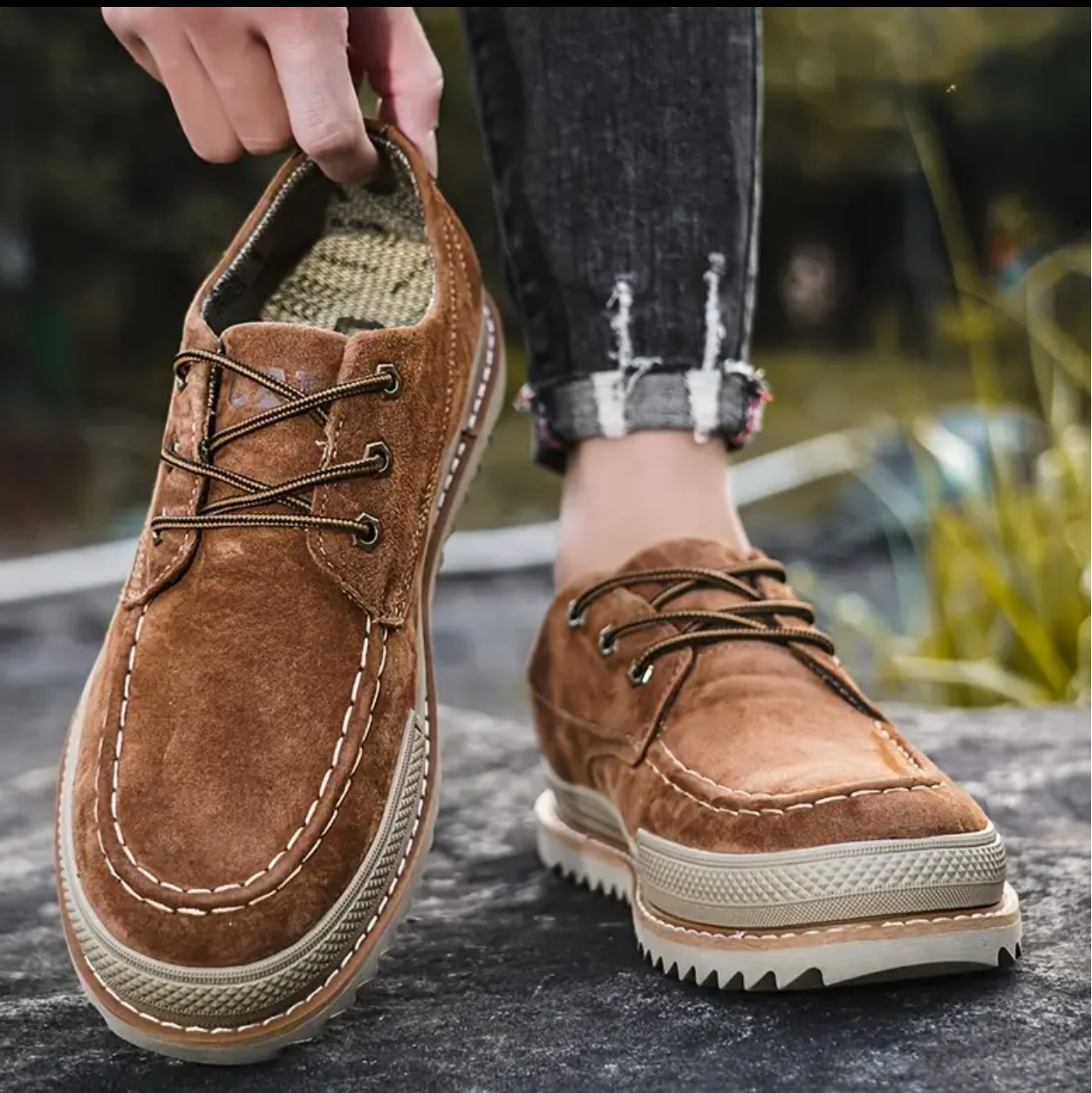 Men's Suede Boots with Moc-Toe, Platform Sole, EVA Midsole, and Rubber Outsole