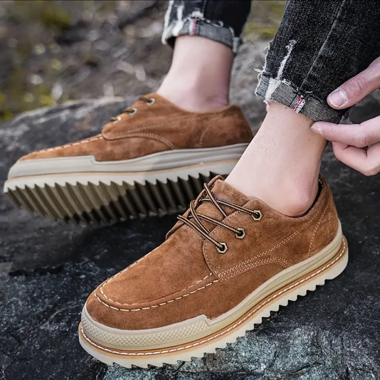 Men's Suede Boots with Moc-Toe, Platform Sole, EVA Midsole, and Rubber Outsole