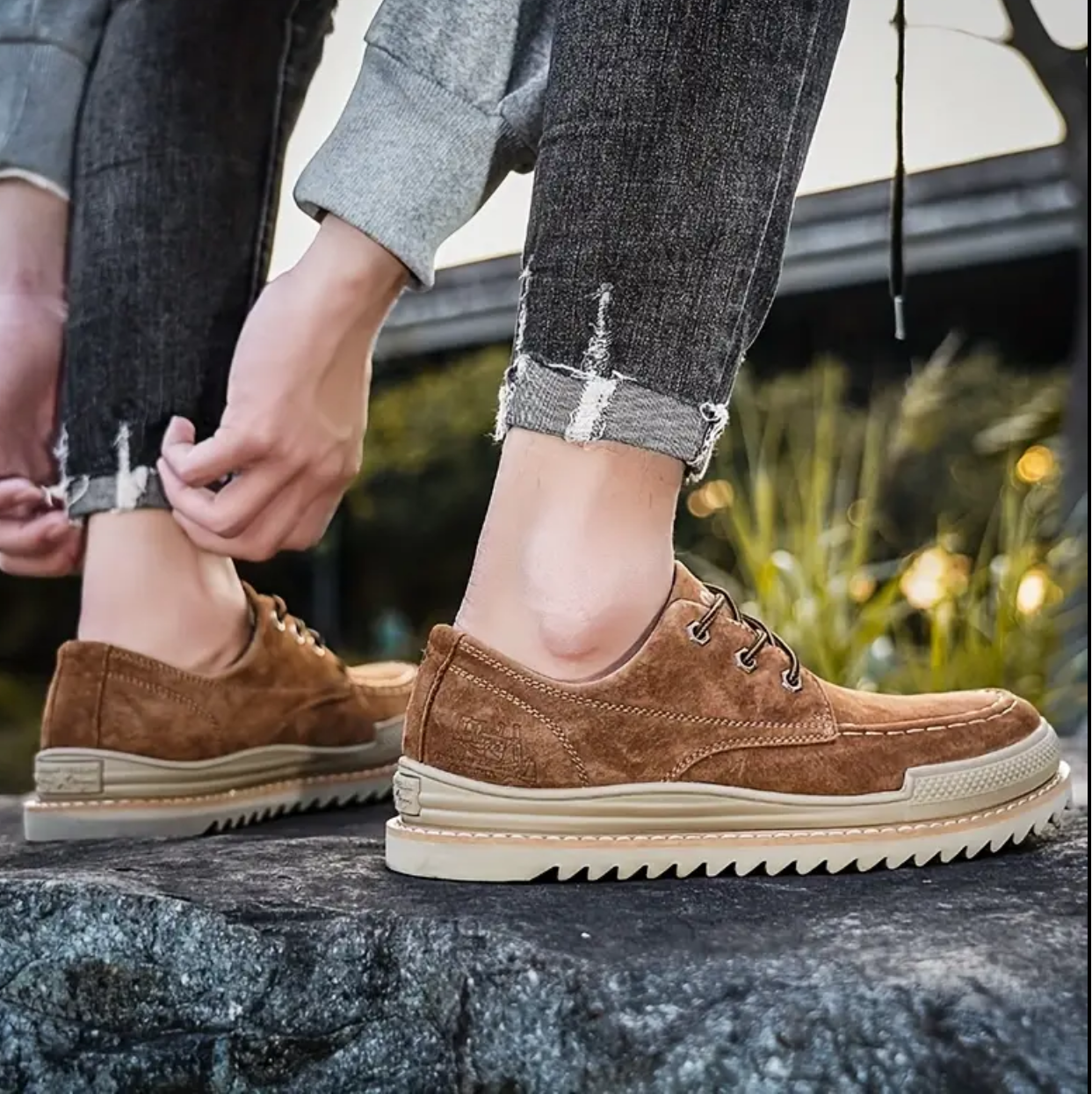 Men's Suede Boots with Moc-Toe, Platform Sole, EVA Midsole, and Rubber Outsole