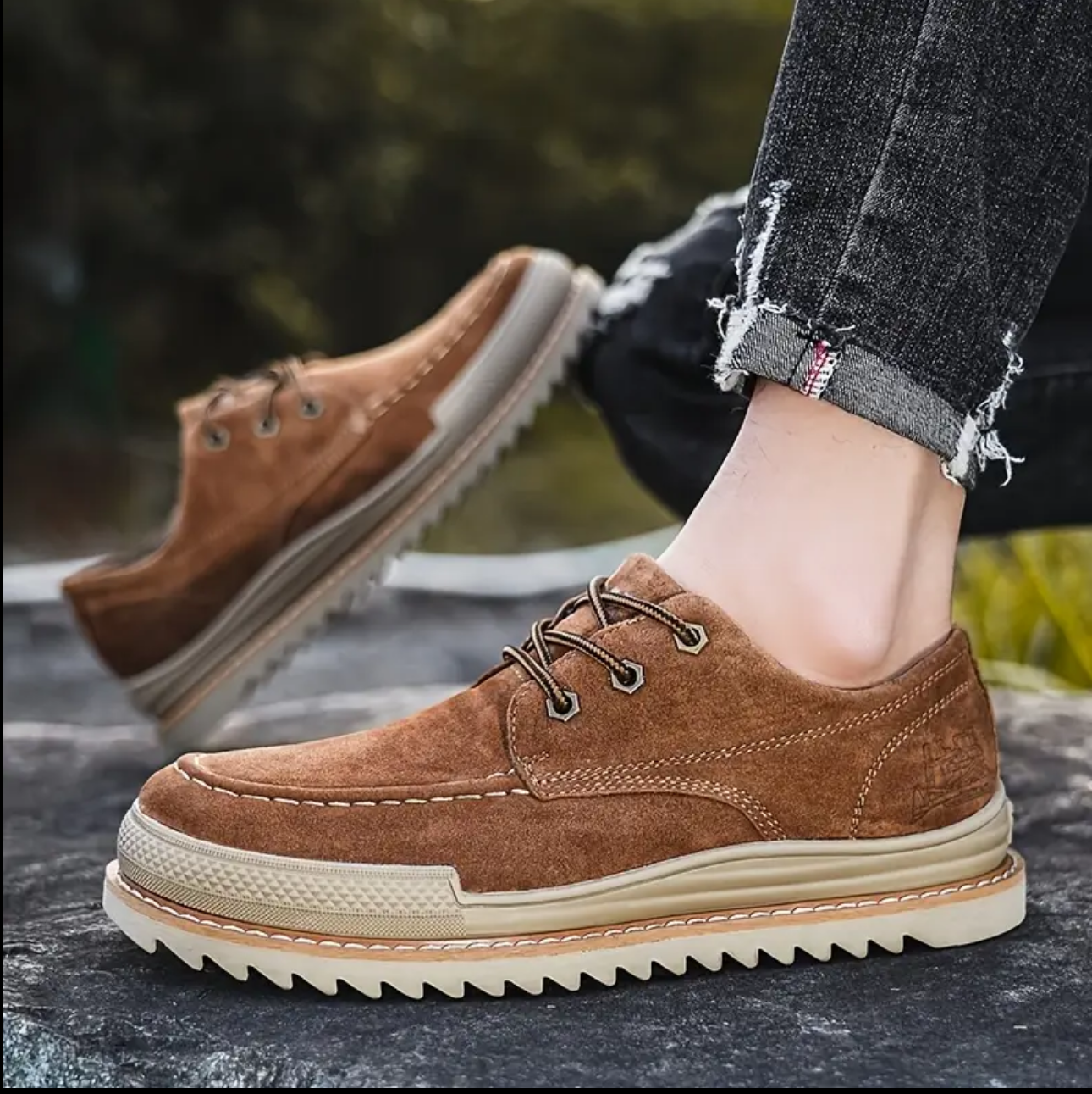 Men's Suede Boots with Moc-Toe, Platform Sole, EVA Midsole, and Rubber Outsole