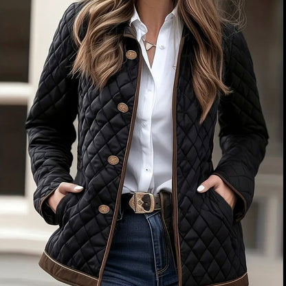Chaqueta acolchada de mujer con motivo de rombos y cierre con botones