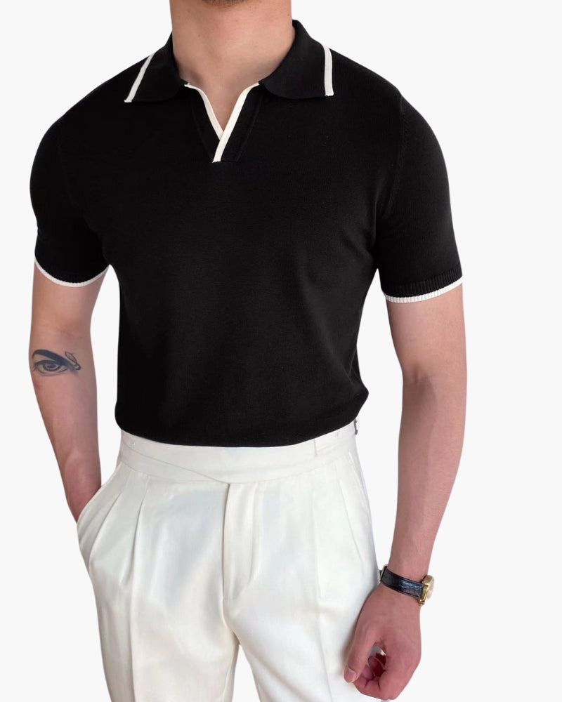 Men's Knit Polo Shirt with Contrasting Collar and Sleeves