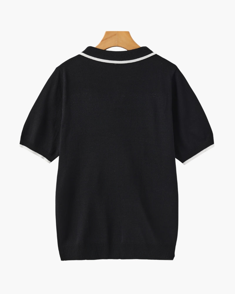 Men's Knit Polo Shirt with Contrasting Collar and Sleeves