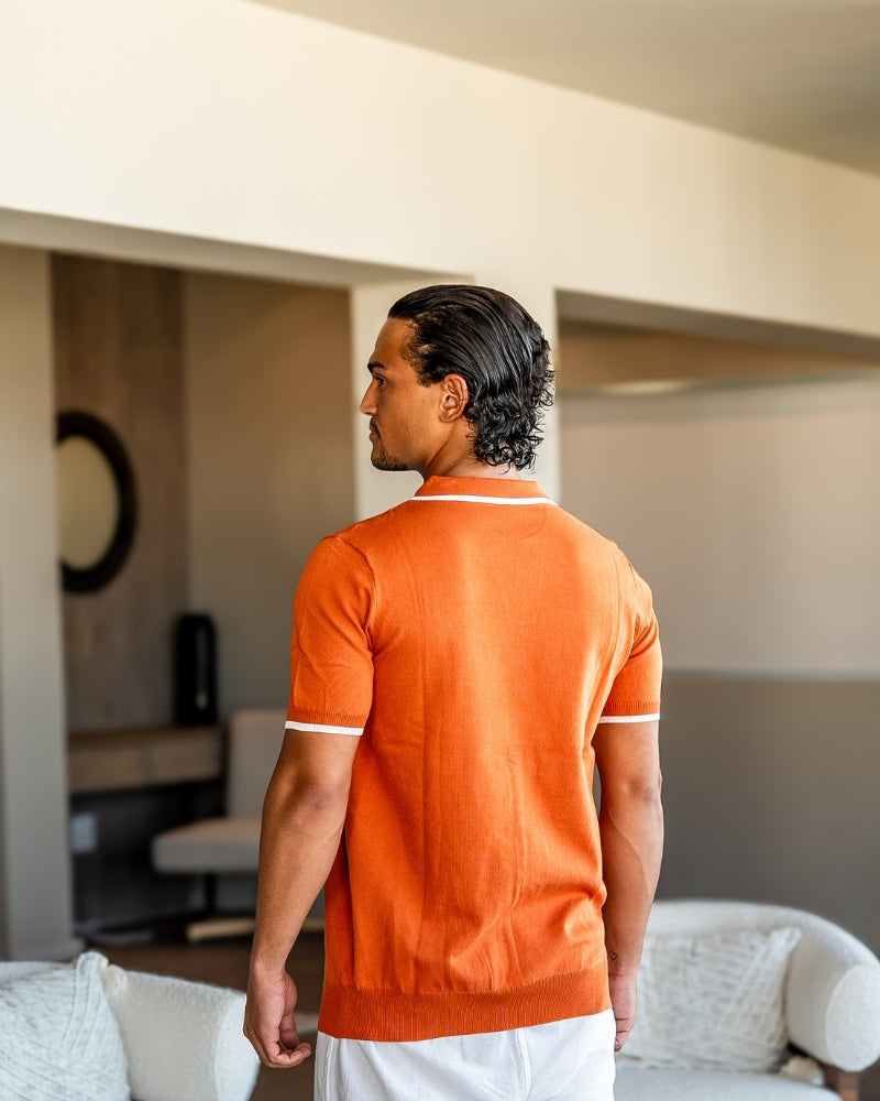 Men's Knit Polo Shirt with Contrasting Collar and Sleeves