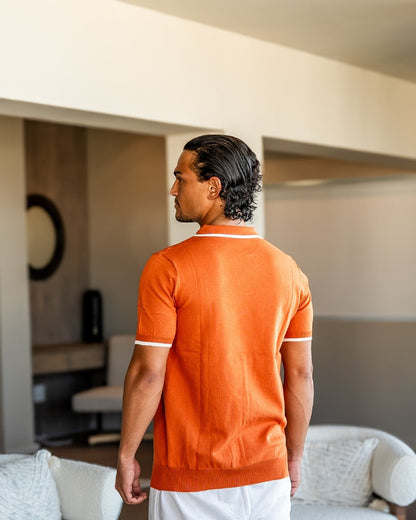 Men's Knit Polo Shirt with Contrasting Collar and Sleeves