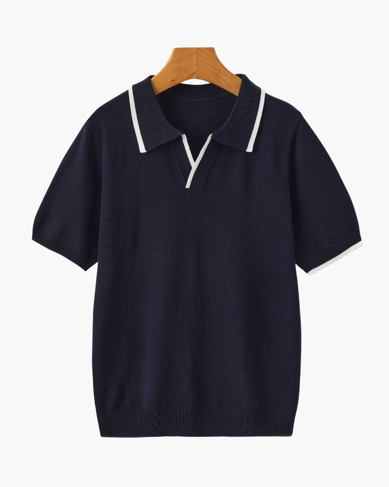 Men's Knit Polo Shirt with Contrasting Collar and Sleeves