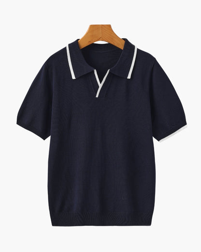 Men's Knit Polo Shirt with Contrasting Collar and Sleeves