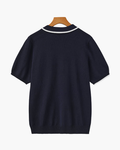 Men's Knit Polo Shirt with Contrasting Collar and Sleeves