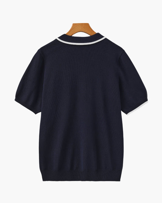 Men's Knit Polo Shirt with Contrasting Collar and Sleeves